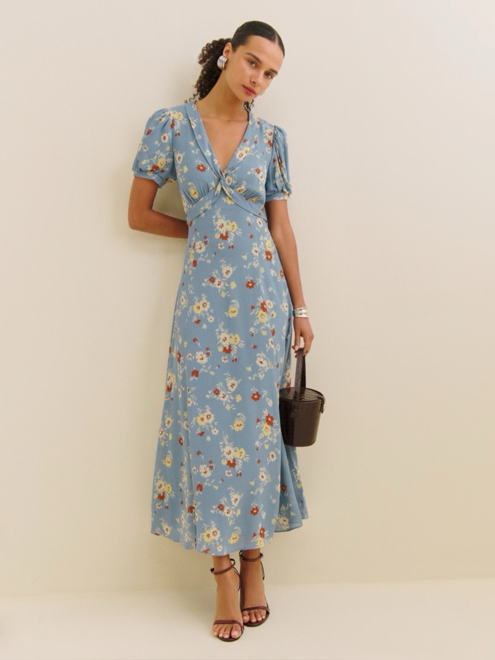 Reformation x Devon Lee Carlson Michelle Puff Sleeve Midi Dress — 4P